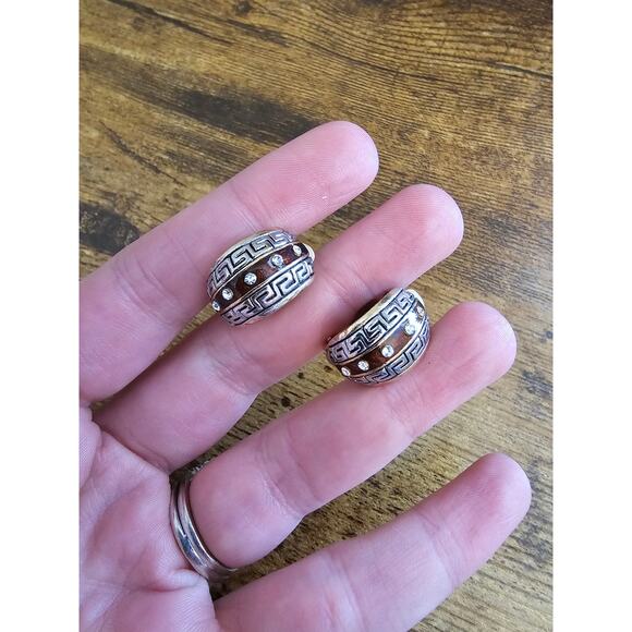 Vintage 1980s Womens Silver Tone Clip On Earrings Moon Shape Rhinestones - Picture 3 of 4